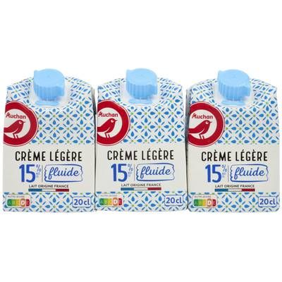 Auchan Crème fluide légère 15%mg UHT, 3x20cl