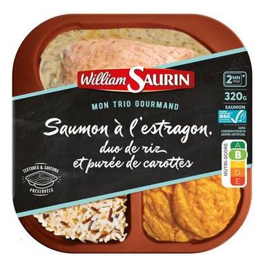 William Saurin - Mon Trio Gourmand Saumon à l'Estagon, Duo de Riz et Purée de Carottes, 320g