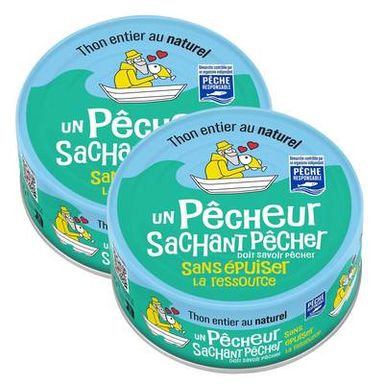 Un Pêcheur Sachant Pêcher Thon Entier au Naturel, Lot de 2x185g
