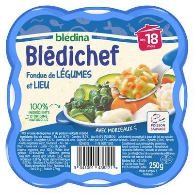 Blédina - Blédi'chef Fondue de Légumes et Lieu Assiette Bébé Dès 18 mois, 250g