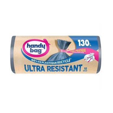 Handy Bag Sacs poubelle 130L à liens ultra-résistants, 10 sacs de 130L