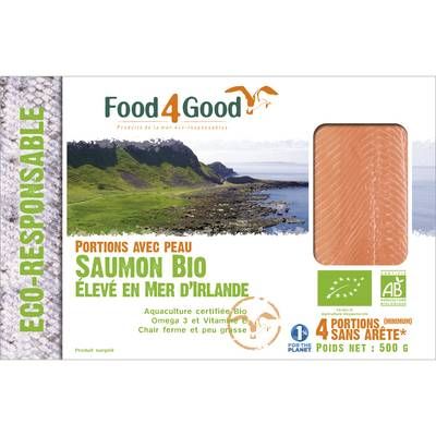 Food4Good Portions de Saumon Bio élevé en Mer d¿Irlande avec peau, 500g