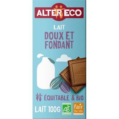 Alter Eco - Commerce Equitable Chocolat au lait doux et fondant Bio, 100g