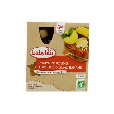 Babybio Pomme, Abricot, Banane Bio Gourde Bébé Dès 6 mois, 4x90g