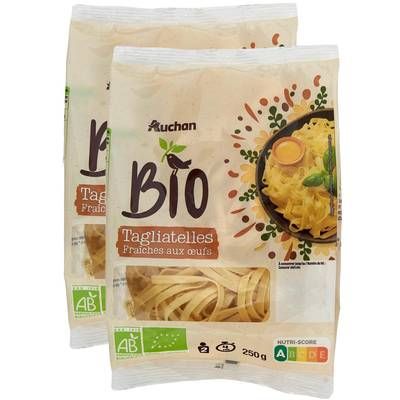 Auchan BIO Tagliatelles Fraîches Bio aux Oeufs, Lot de 2x250g