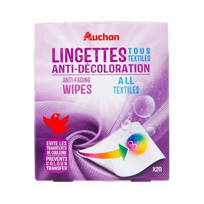 Auchan Lingettes anti-décoloration tous textiles, 20 lingettes