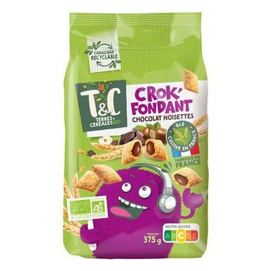 Terres et Céréales Bio Céréales Fourrées Crok'fondant Chocolat Noisettes Bio, 375g