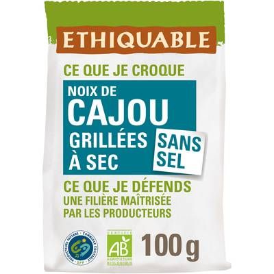 Ethiquable - Commerce Equitable Noix de cajou grillées sans sel Bio Burkina Faso Inde Salvador, 100g