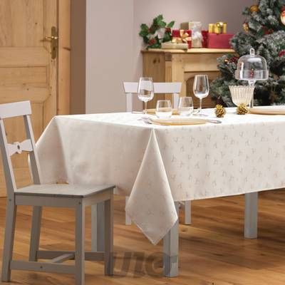 Douceur D Interieur Nappe rectangle Jacquard Fils metalises les rennes naturel/ Or, 140 x 250 cm