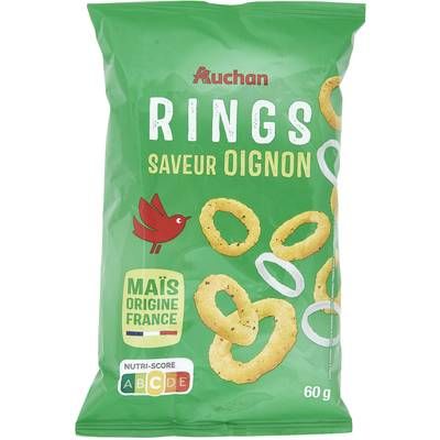 Auchan Biscuits soufflés Rings saveur oignon, 60g