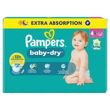 Pampers Babydry Geant Couches Bébés Baby-Dry 10-15kg Taille 4 +, 39 couches