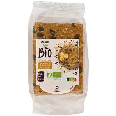 Auchan BIO Crackers emmental et graines de courge bio x8, 200g