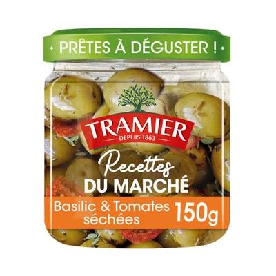 Tramier Olives Marinade basilic et tomates séchées - Recette du Marché, 150g