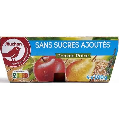 Auchan Pomme poire sans sucres ajoutés, 4x100g