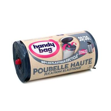 Handy Bag Sacs poubelle pour poubelle haute 20-30L - Fixation élastique, 15 sacs de 20-30L