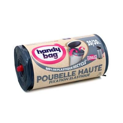 Handy Bag Sacs poubelle pour poubelle haute 20-30L - Fixation élastique, 15 sacs de 20-30L