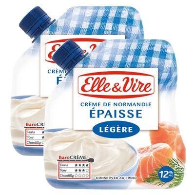 Elle&Vire Crème 12% Mg Légère Epaisse, Lot de 2x33cl