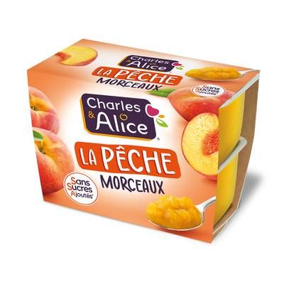 Charles et Alice Pêche morceaux sans sucre ajouté, 4x95g