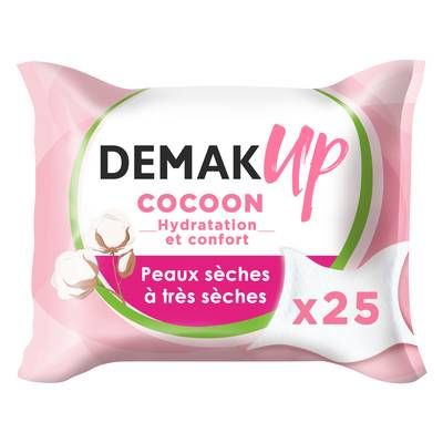 Demak Up Lingettes douceur coton peaux sèches ou sensibles, 25 lingettes