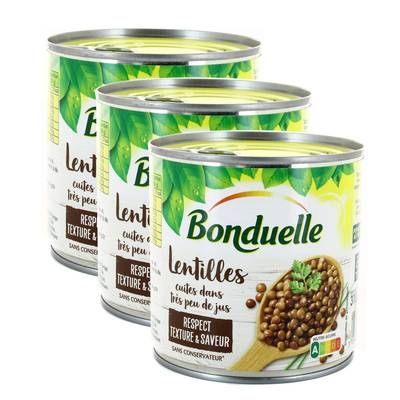Bonduelle Lentilles Cuites Vapeur dans très peu de jus, Lot de 3x310g