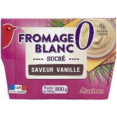Auchan Fromage blanc sucré saveur vanille 0%mg, 8x100g