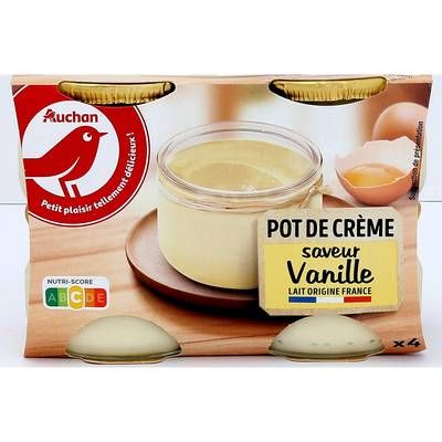 Auchan Pot de crème saveur vanille, 4x100g