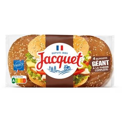 Jacquet Pain Burger Géant à la Farine Complète, 4 buns - 350g