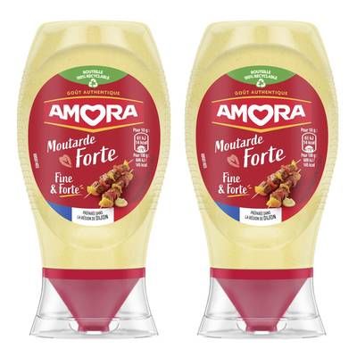 Amora Moutarde Fine et Forte en flacon, Lot de 2x265g