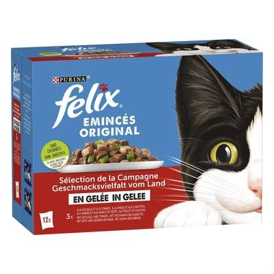 Purina - Félix Sachets en Gelée Emincés Sélection de la Campagne 4 Variétés pour Chat Adlute, 12x85g