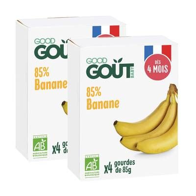 Good Goût Banane Bio Gourde Bébé Dès 4 mois, Lot de 2 - 4x35g