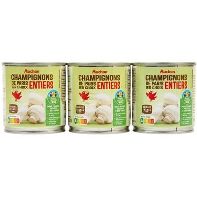 Auchan Champignons de Paris entiers 1er choix, 3x115g