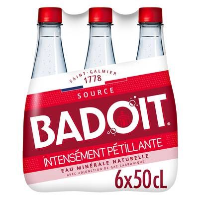 Badoit Rouge Eau gazeuse minérale naturelle, intensément pétillante, 6x50cl