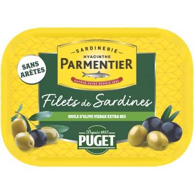 Parmentier Sardines Entières à l'Huile d'Olive Vierge Bio Puget, 90g