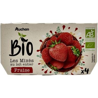 Auchan BIO Yaourt aux fruits mixés fraise bio, 4x125g