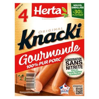 Herta Knacki Gourmande 100% Pur Porc, 4 saucisses - 280g