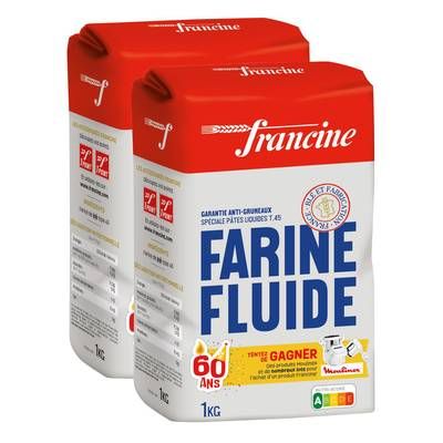 Francine Farine de blé fluide Type 45, Lot de 2x1kg