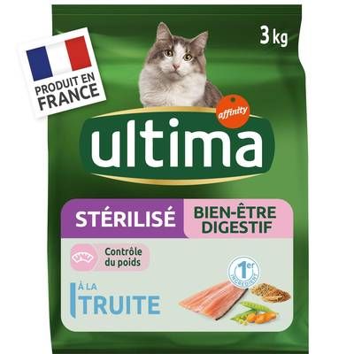 Affinity - Ultima Croquettes Truite Bien-Etre digestif Contrôle du Poids pour chat Adulte Stérilisé, 3kg