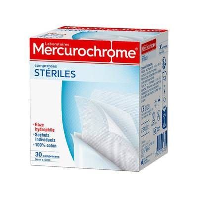 Mercurochrome Compresses stériles 20cm x 20cm, 30 pièces