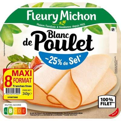 Fleury Michon Blanc de Poulet -25% de sel*, 8 tranches - 240g
