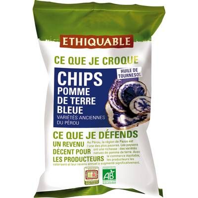 Ethiquable - Commerce Equitable Chips de pommes de terre variétés anciennes bleues bio du Pérou, 85g
