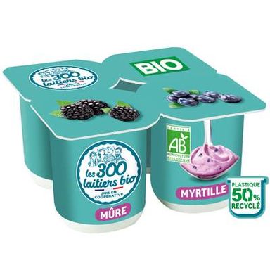 Les 300 laitiers bio Yaourt Bio Mûre Myrtille, 4x100g