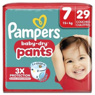 Pampers Babydry Pants Couches Culottes Bébés Baby-dry Pants T7 15+kg, 29 couches culottes