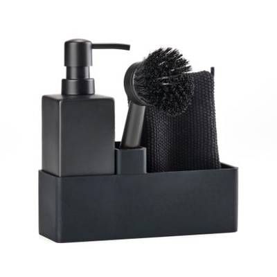 Zone Denmark Station de vaisselle avec torchon Noir, 4 pièces