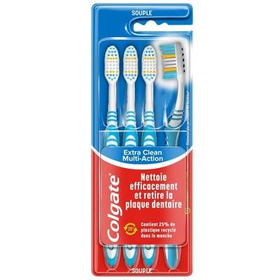Colgate Brosses à dents multi-action Souple extra clean, 4 brosse à dents