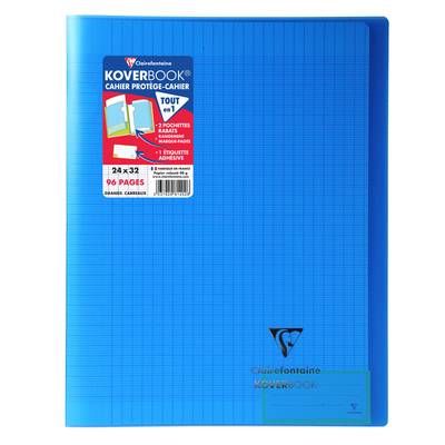 Clairefontaine Cahier Kover Book 24 x 32 cm grands carreaux bleu translucide, 96  pages