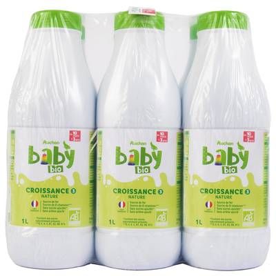 Auchan Baby Bio Lait de croissance 3ème âge liquide Bio Bébé de 10 à 36 mois, 6x1L