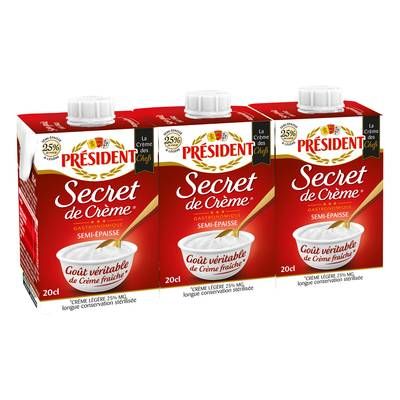 Président Crème 25% Légère Semi Epaisse UHT, 3x20cl