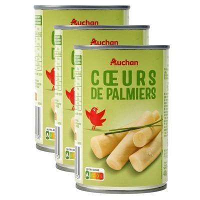 Auchan Coeurs de palmier, Lot de 3x220g