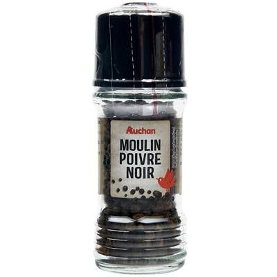 Auchan Poivre noir en grains en moulin, 35g