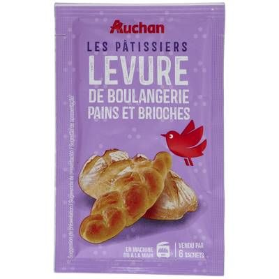Auchan Levure de boulangerie pour pains et brioches, 6 pièces
